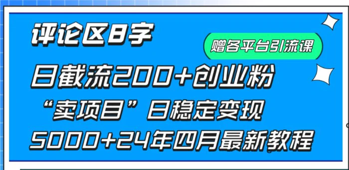（9851期）评论区8字日载流200+创业粉  日稳定变现5000+24年四月最新教程！-副业城