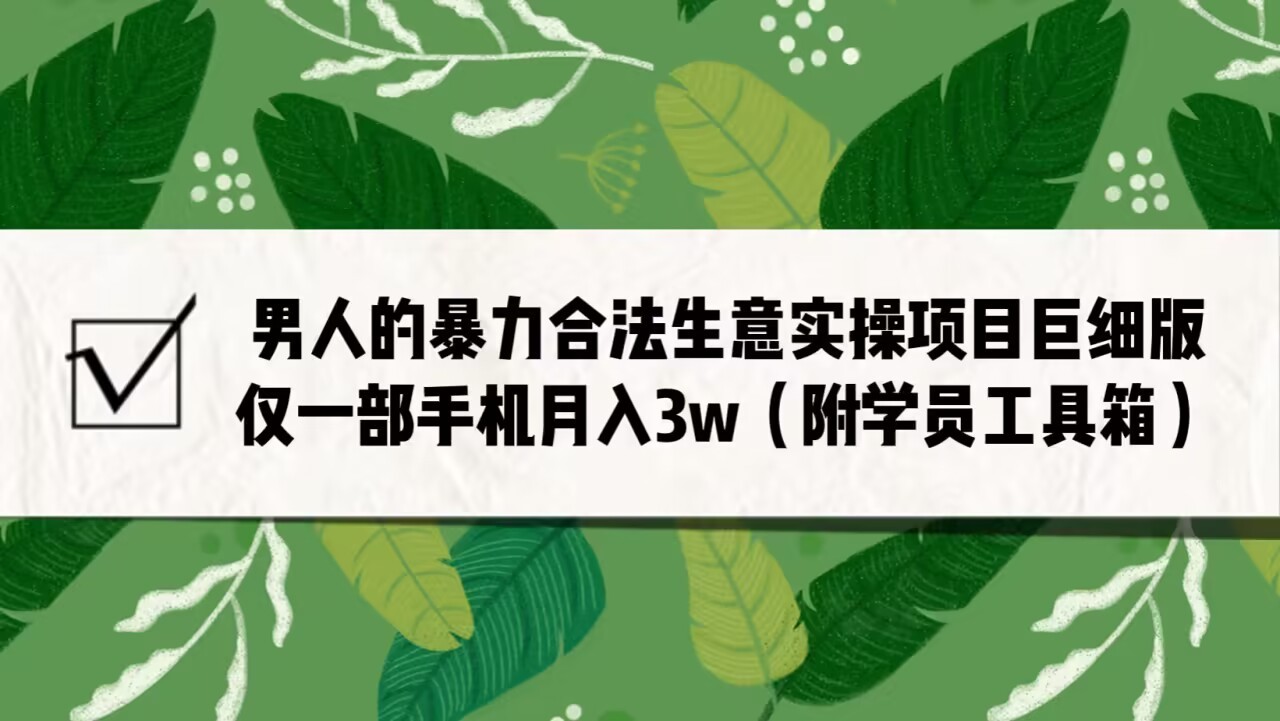 男人的暴力合法生意实操项目巨细版：仅一部手机月入3w（附赠学员工具箱）-副业城