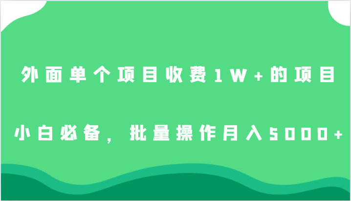 外面单个项目收费1W+的项目，小白必备，批量操作月入5000+-副业城