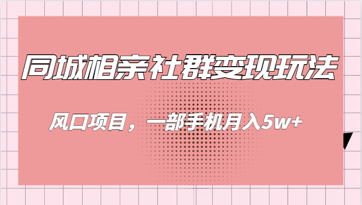 同城相亲的社群变现玩法，风口项目，一部手机月入5w+-副业城