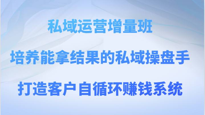 私域运营增量班 培养能拿结果的私域操盘手，打造客户自循环赚钱系统-副业城