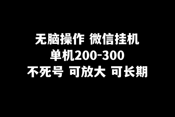 无脑操作微信挂机单机200-300一天，不死号，可放大-副业城