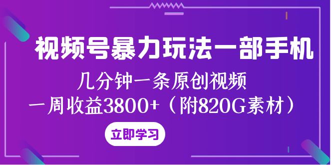 视频号暴力玩法一部手机 几分钟一条原创视频 一周收益3800+（附820G素材）-副业城