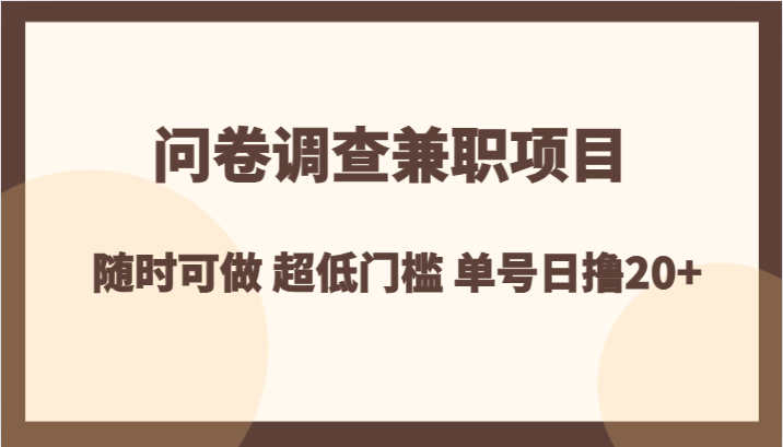 问卷调查兼职项目，随时可做 超低门槛 单号日撸20+-副业城