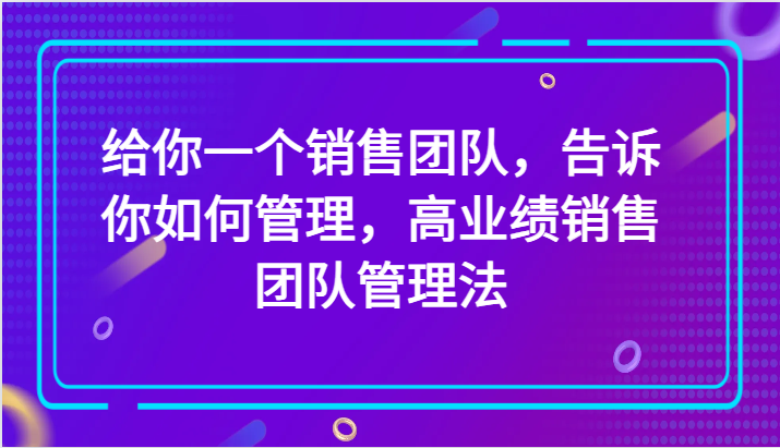 给你一个销售团队，告诉你如何管理，高业绩销售团队管理法（89节课）-副业城