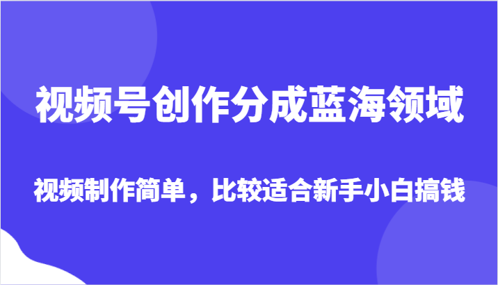 视频号创作分成蓝海领域，视频制作简单，比较适合新手小白搞钱-副业城