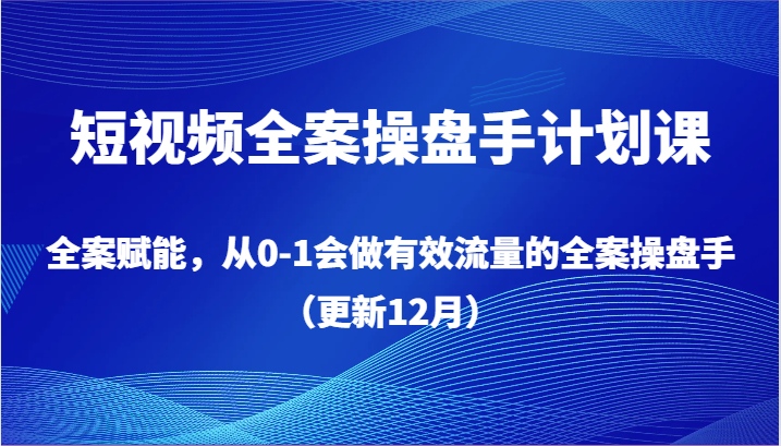 短视频全案操盘手计划课，全案赋能，从0-1会做有效流量的全案操盘手（更新12月）-副业城