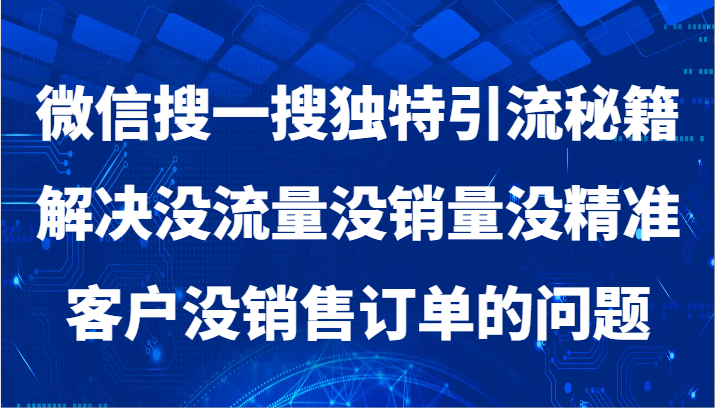 微信搜一搜暴力引流，解决没流量没销量没精准客户没销售订单的问题-副业城