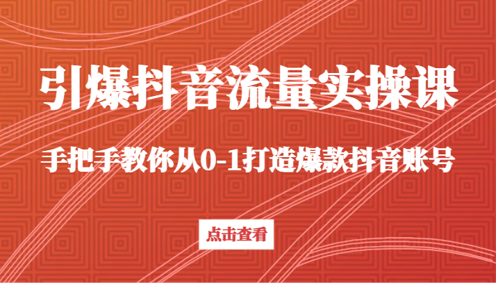 引爆抖音流量实操课，手把手教你从0-1打造爆款抖音账号（27节课）-副业城