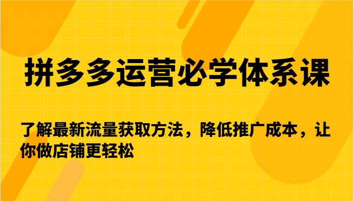 拼多多运营必学体系课-了解最新流量获取方法，降低推广成本，让你做店铺更轻松-副业城