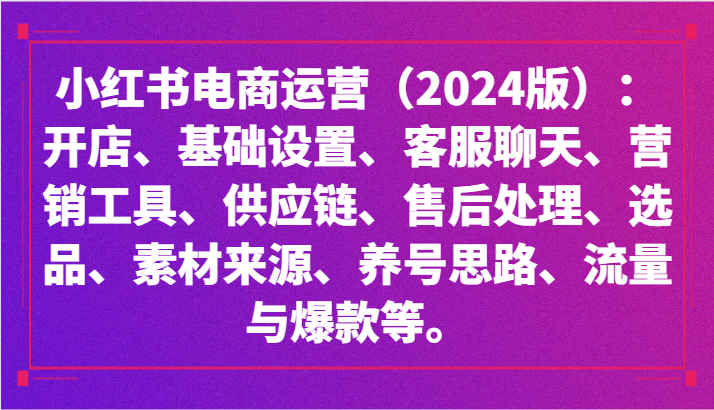 小红书电商运营（2024版）：开店、设置、供应链、选品、素材、养号、流量与爆款等-副业城