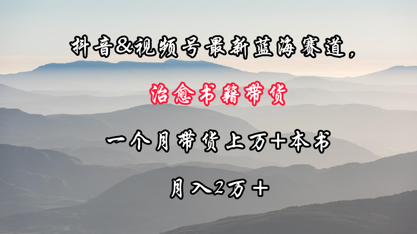 抖音&视频号最新蓝海赛道，治愈书籍带货，一个月带货上万+本书，月入2万＋-副业城