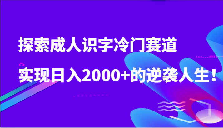 探索成人识字冷门赛道，实现日入2000+的逆袭人生！-副业城