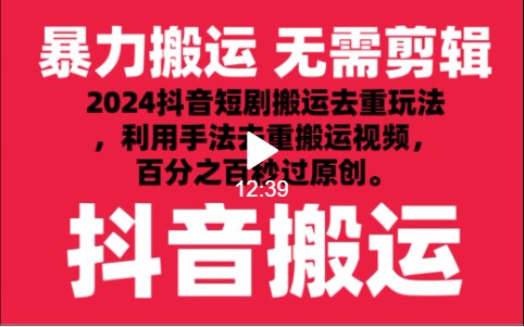 2024最新抖音搬运技术，抖音短剧视频去重，手法搬运，利用工具去重，秒过原创！-副业城