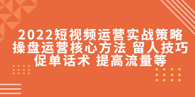 （4204期）2022短视频运营实战策略：操盘运营核心方法 留人技巧促单话术 提高流量等-副业城