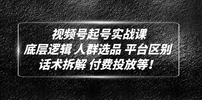 （4927期）视频号起号实战课：底层逻辑 人群选品 平台区别 话术拆解 付费投放等！-副业城