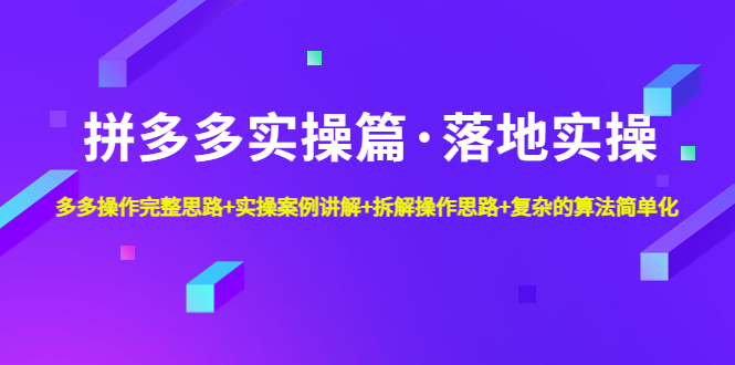 （4947期）拼多多实操篇·落地实操 完整思路+实操案例+拆解操作思路+复杂的算法简单化-副业城