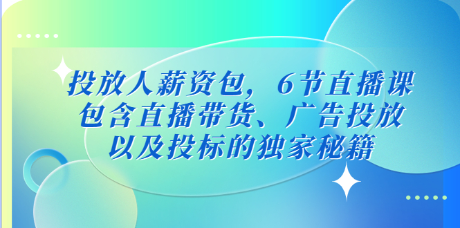 （5025期）投放人薪资包，6节直播课，包含直播带货、广告投放、以及投标的独家秘籍-副业城