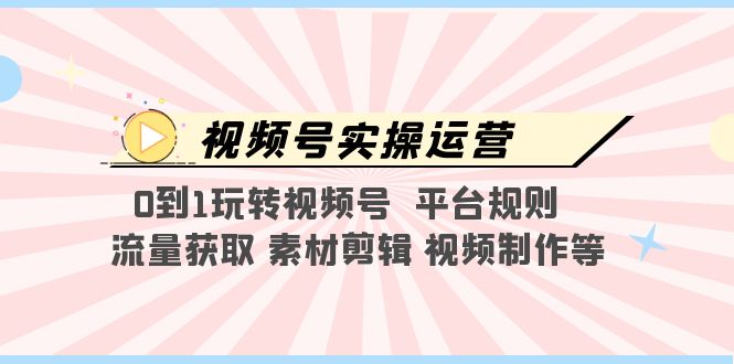 （5425期）视频号实操运营，0到1玩转视频号  平台规则  流量获取 素材剪辑 视频制作等-副业城