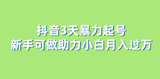 （6177期）抖音3天暴力起号新手可做助力小白月入过万-副业城