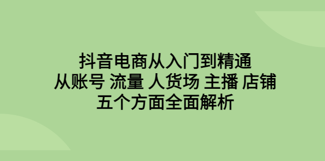 （6598期）抖音电商从入门到精通，从账号 流量 人货场 主播 店铺五个方面全面解析-副业城