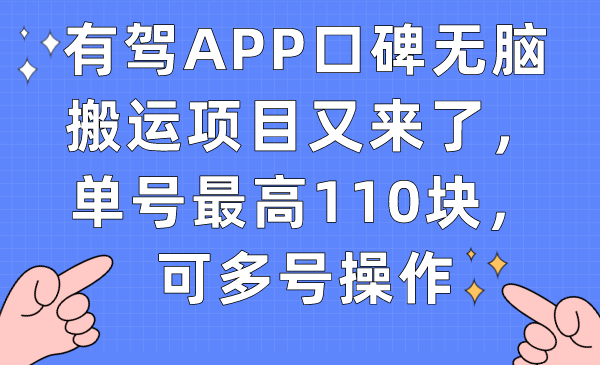 （7314期）有驾APP口碑无脑搬运项目又来了，单号最高110块，可多号操作-副业城