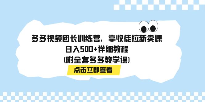 （7565期）多多视频团长训练营，靠收徒拉新卖课，日入500+详细教程(附全套多多教学课)-副业城