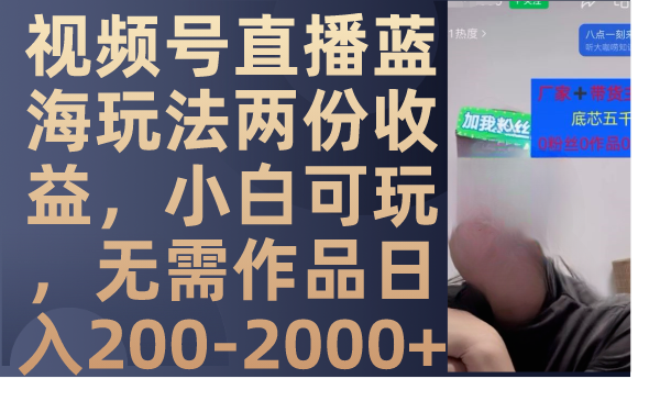 （7635期）视频号直播蓝海玩法两份收益，小白可玩，无需作品日入200-2000+-副业城