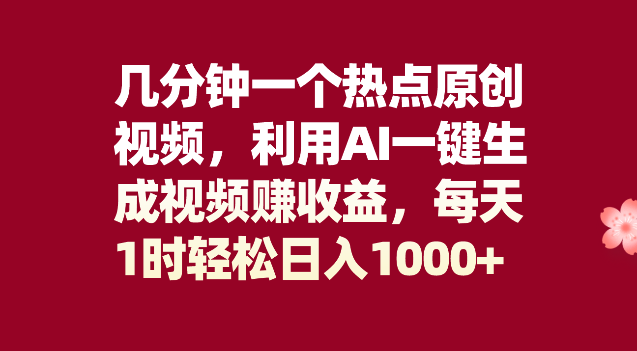 （8083期）几分钟一个热点原创视频，利用AI一键生成视频赚收益，每天1时轻松日入1000+-副业城