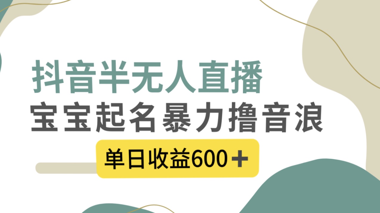 （8192期）抖音半无人直播，宝宝起名，暴力撸音浪，单日收益600+-副业城