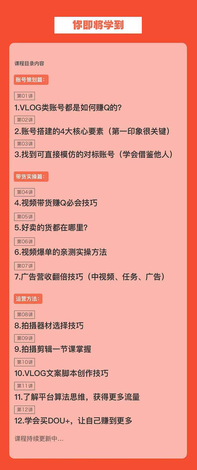 图片[2]-（8807期）新手VLOG短视频特训营：学会带货、好物、直播、中视频、赚Q方法（16节课）-副业城
