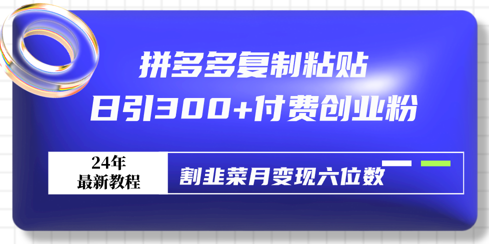 （9129期）拼多多复制粘贴日引300+付费创业粉，割韭菜月变现六位数最新教程！-副业城