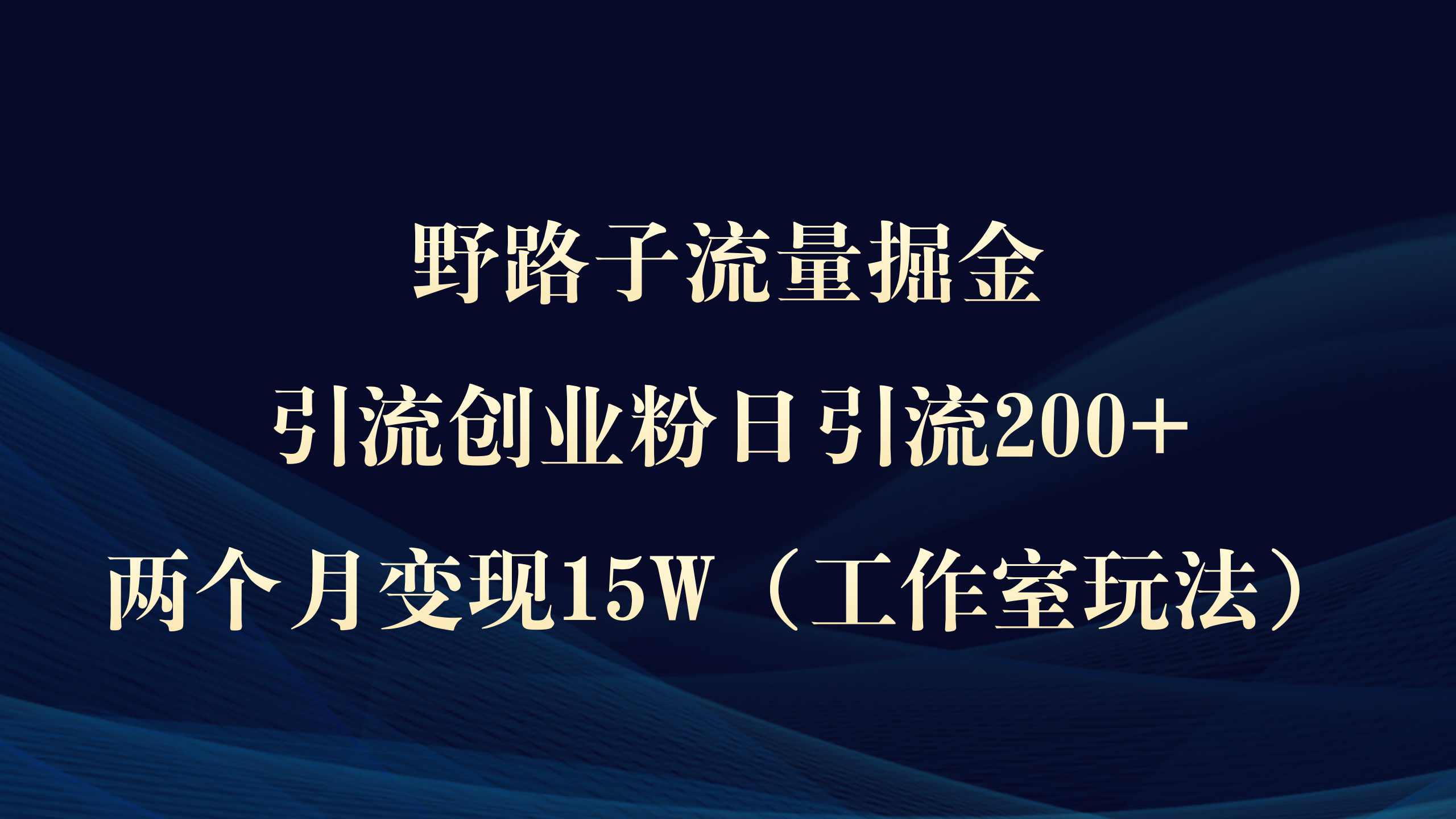 （9513期）野路子流量掘金，引流创业粉日引流200+，两个月变现15W（工作室玩法））-副业城