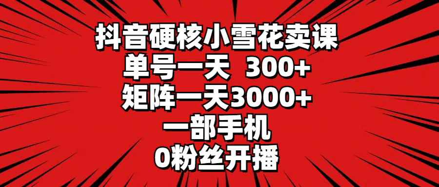 （9551期）抖音硬核小雪花卖课，单号一天300+，矩阵一天3000+，一部手机0粉丝开播-副业城