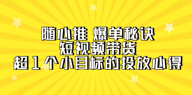 （9687期）随心推 爆单秘诀，短视频带货-超1个小目标的投放心得（7节视频课）-副业城