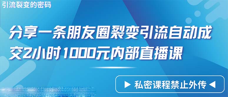 （9850期）仅靠分享一条朋友圈裂变引流自动成交2小时1000内部直播课程-副业城