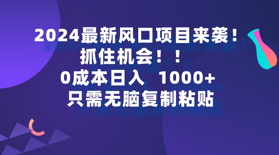 （9899期）2024最新风口项目来袭，抓住机会，0成本一部手机日入1000+，只需无脑复…-副业城