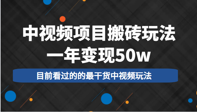 中视频项目搬砖玩法，一年变现50w，目前看过的的最干货中视频玩法-副业城