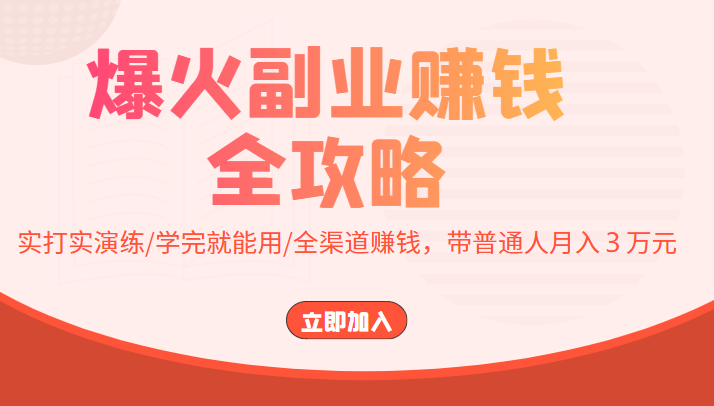 爆火副业赚钱全攻略：实打实演练/学完就能用/全渠道赚钱，带普通人月入３万元-副业城