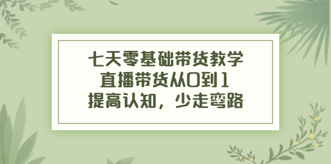 七天零基础带货教学，直播带货从0到1，提高认知，少走弯路-副业城