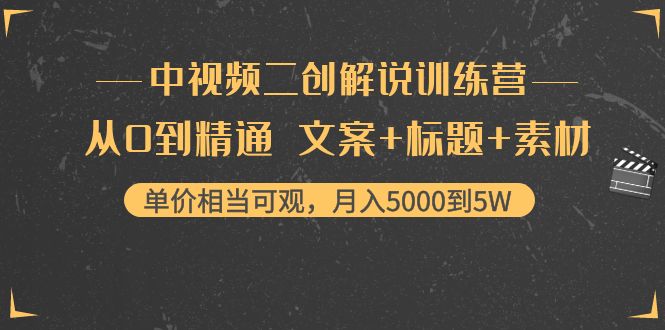 中视频二创解说训练营：从0到精通 文案+标题+素材、月入5000到5W-副业城