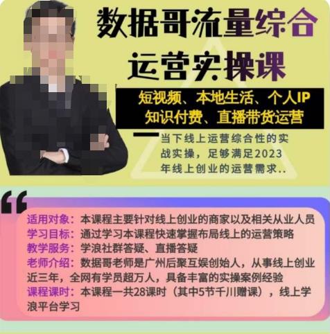 数据哥流量综合运营实操课：短视频、本地生活、个人IP知识付费、直播带货运营-副业城
