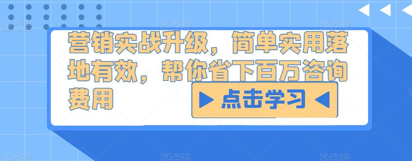 营销实战升级，简单实用落地有效，帮你省下百万咨询费用-副业城