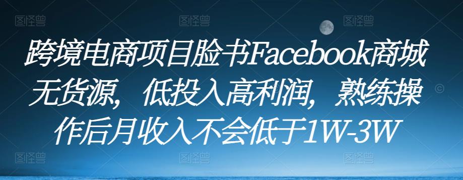 跨境电商项目脸书Facebook商城无货源，低投入高利润，熟练操作后月收入不会低于1W-3W-副业城