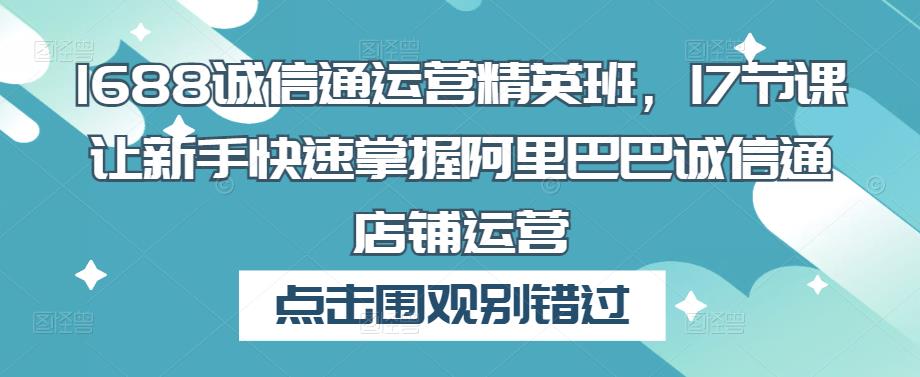 1688诚信通运营精英班，17节课让新手快速掌握阿里巴巴诚信通店铺运营-副业城