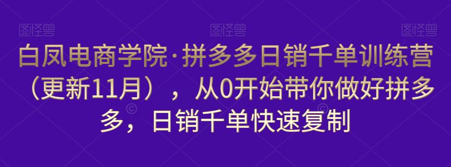 白凤电商学院·拼多多日销千单训练营，从0开始带你做好拼多多，日销千单快速复制（更新知2023年3月）-副业城