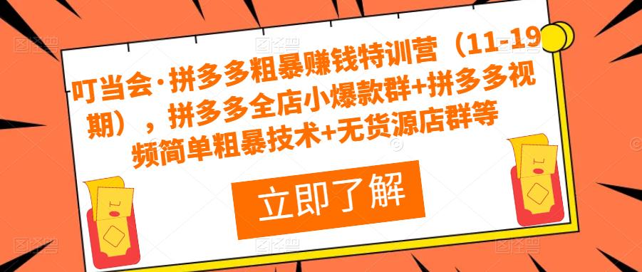 叮当会·拼多多粗暴赚钱特训营（11-19期），拼多多全店小爆款群+拼多多视频简单粗暴技术+无货源店群等-副业城