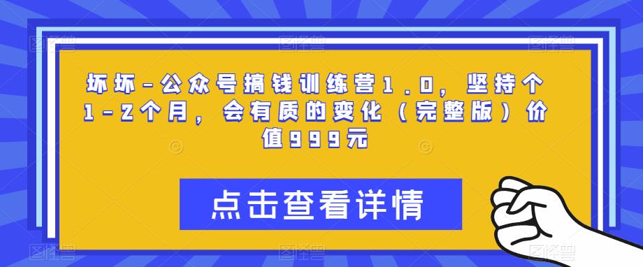 坏坏-公众号搞钱训练营1.0，坚持个1-2个月，会有质的变化（完整版）价值999元-副业城