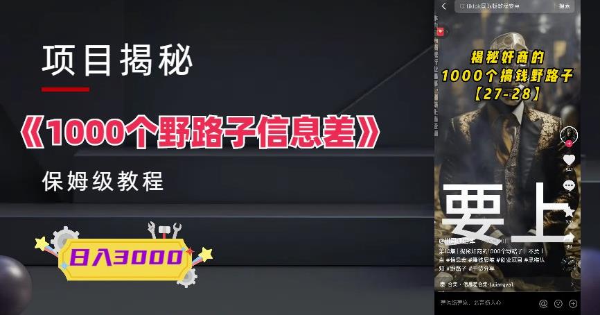 1000个野路子信息差保姆式教程-单日变现3000+的玩法解密-副业城