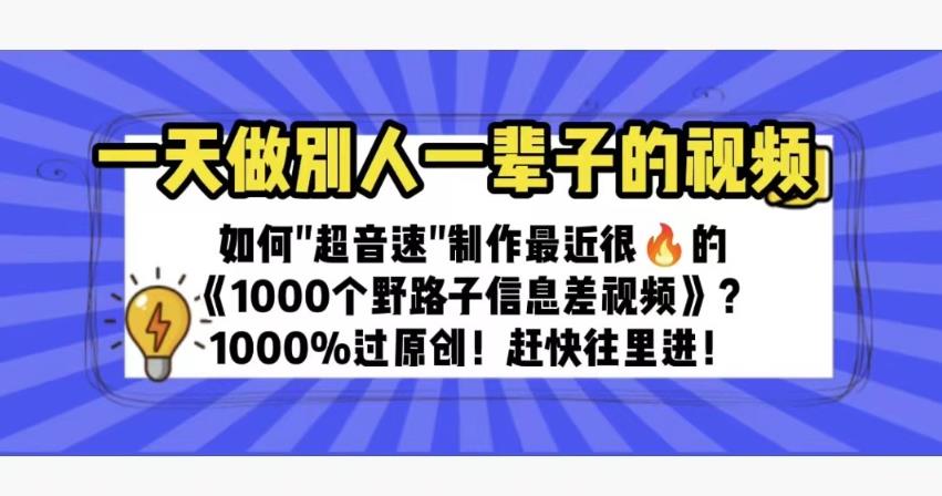 一天做完别一辈子的视频制作最近很火的《1000个野路子信息差》100%过原创【揭秘】-副业城